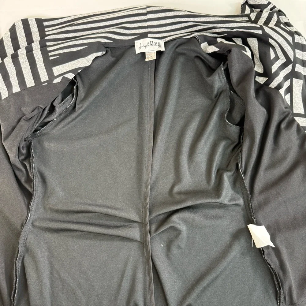 Joseph Ribkoff Geometric Ruched Striped Fitted Zip Blazer Light Jacket SZ 10 EUC